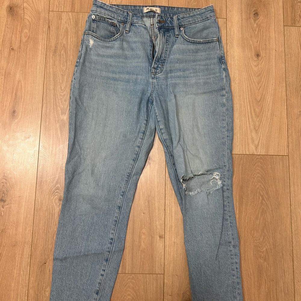 Madewell Light Blue Straight-Leg Distressed Jeans